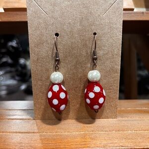Handmade Red and White Polka Dot Earrings